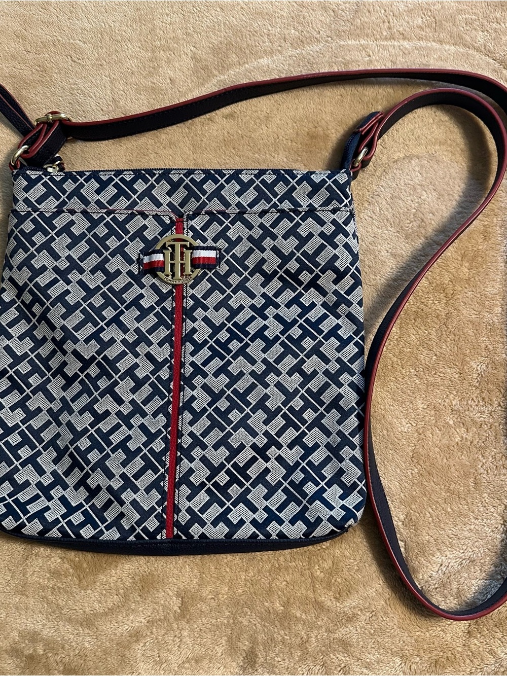Tommy Hilfiger Navy and Red Signature Crossbody Bag